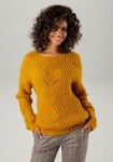 Aniston Mustard Openwork Knit Jumper – Casual Zigzag Sweater for Women