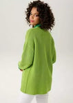 Aniston Light Green Cardigan – Relaxed Fit with Striped Sleeves & Pockets
