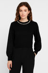 Black Knit Sweater with Pearl Detail