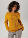 Aniston Mustard Openwork Knit Jumper – Casual Zigzag Sweater for Women