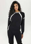 Black Sweater with Sporty White Contrast Stripes – Modern Athletic Style