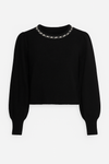 Black Knit Sweater with Pearl Detail